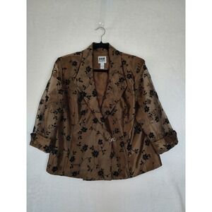R&M Richards Women Bronze Metallic Floral Flocked Sheer Sleeve Evening Jacket 14